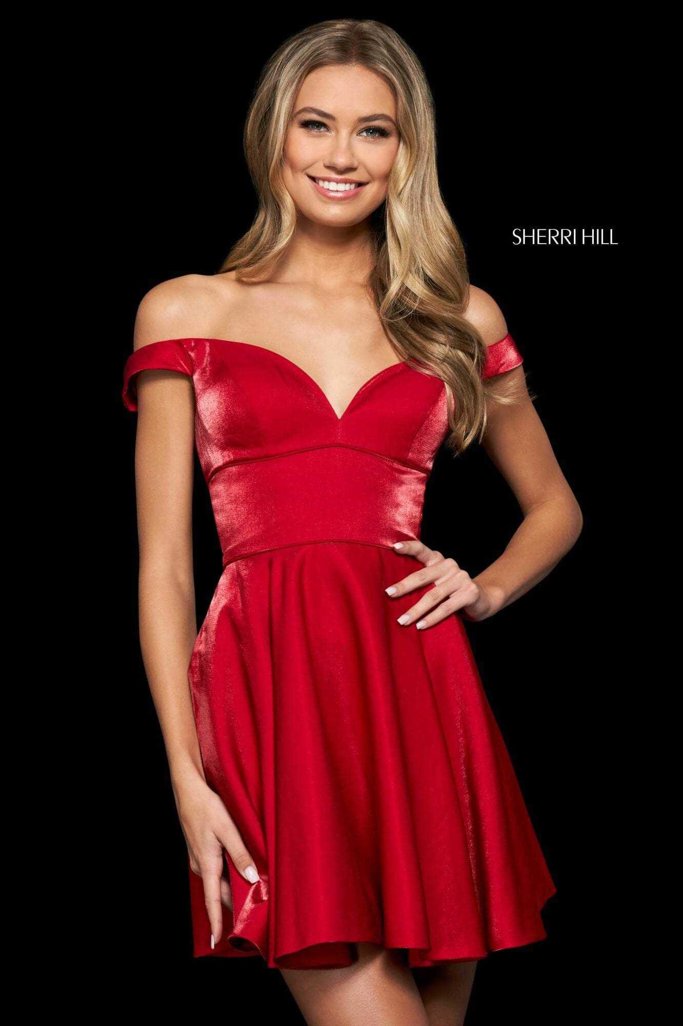 Sherri Hill, Sherri Hill 54019 - Off Shoulder Satin Cocktail Dress