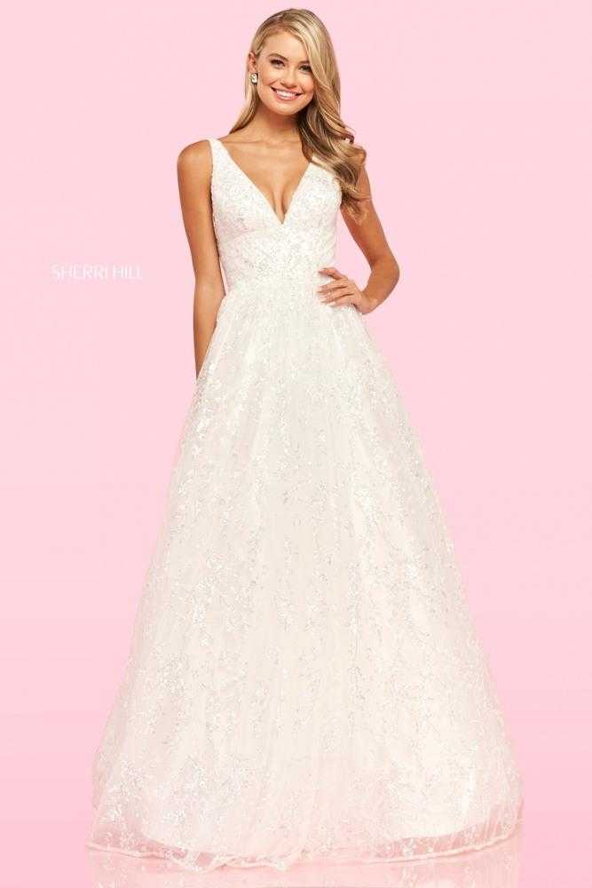Sherri Hill, Sherri Hill - 54177 V-Neck Glittered Simple Prom A-line Dress