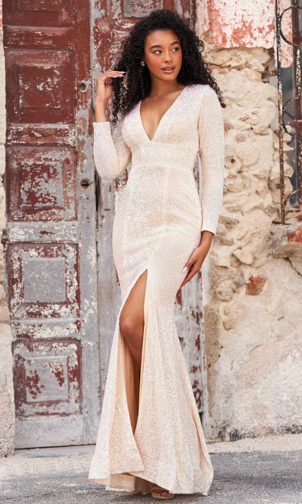 Sherri Hill, Sherri Hill - 55046 Long Sleeve Sequin Gown with Slit