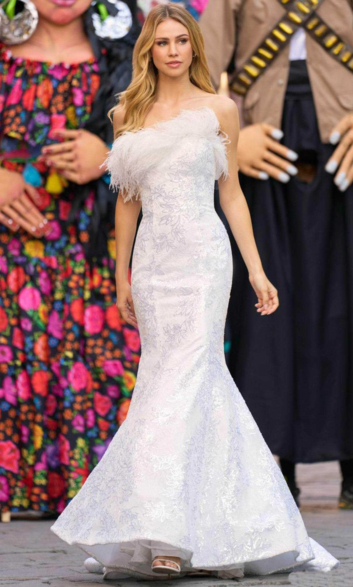 Sherri Hill, Sherri Hill 55327 - Strapless Feathered Detail Wedding Dress