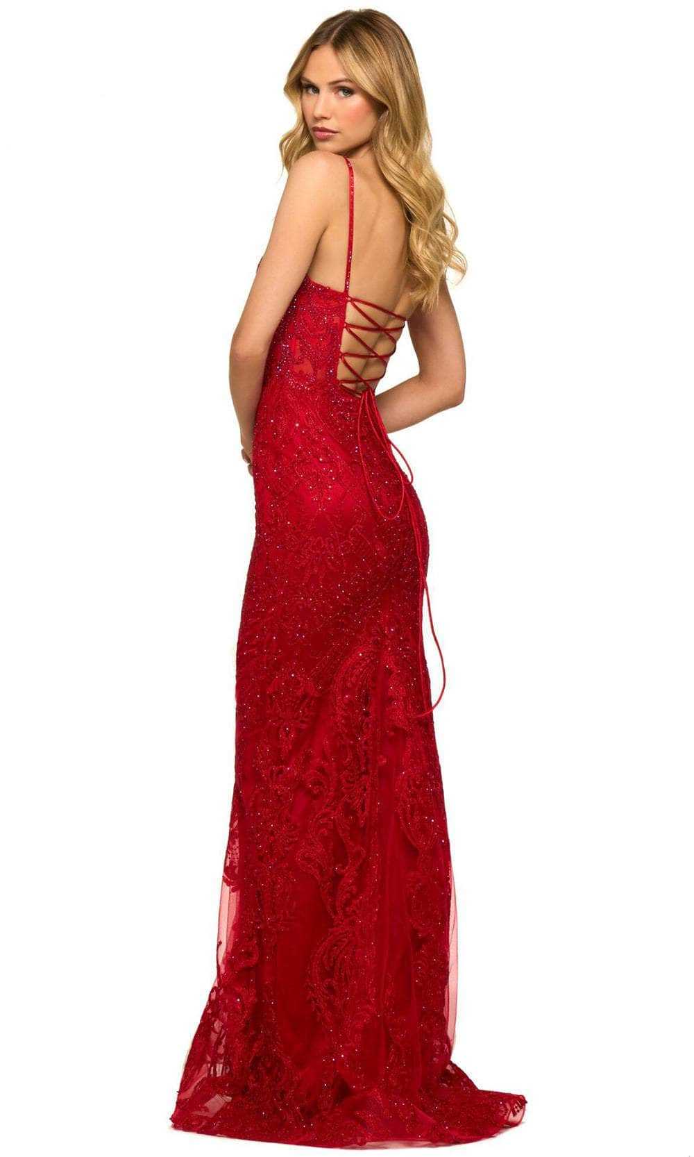 Sherri Hill, Sherri Hill 55395 - Deep V Neck Embellished Sheath Gown