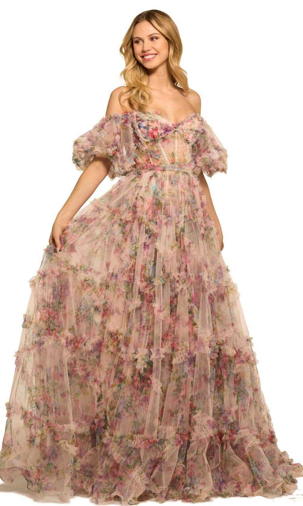 Sherri Hill, Sherri Hill 55541 - Sweetheart Floral Print Prom Gown