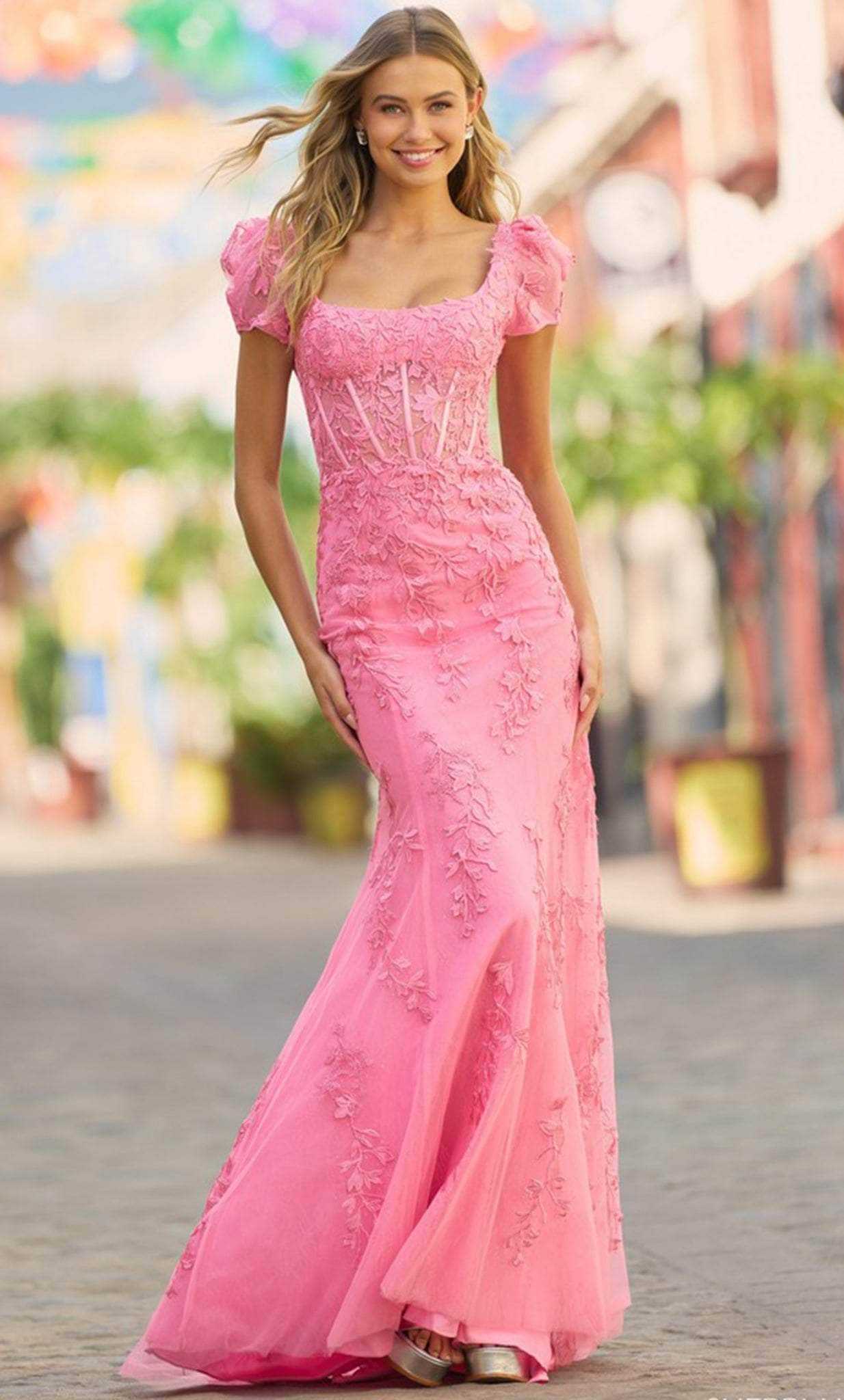 Sherri Hill, Sherri Hill 55544 - Embroidered Short Sleeve Prom Dress