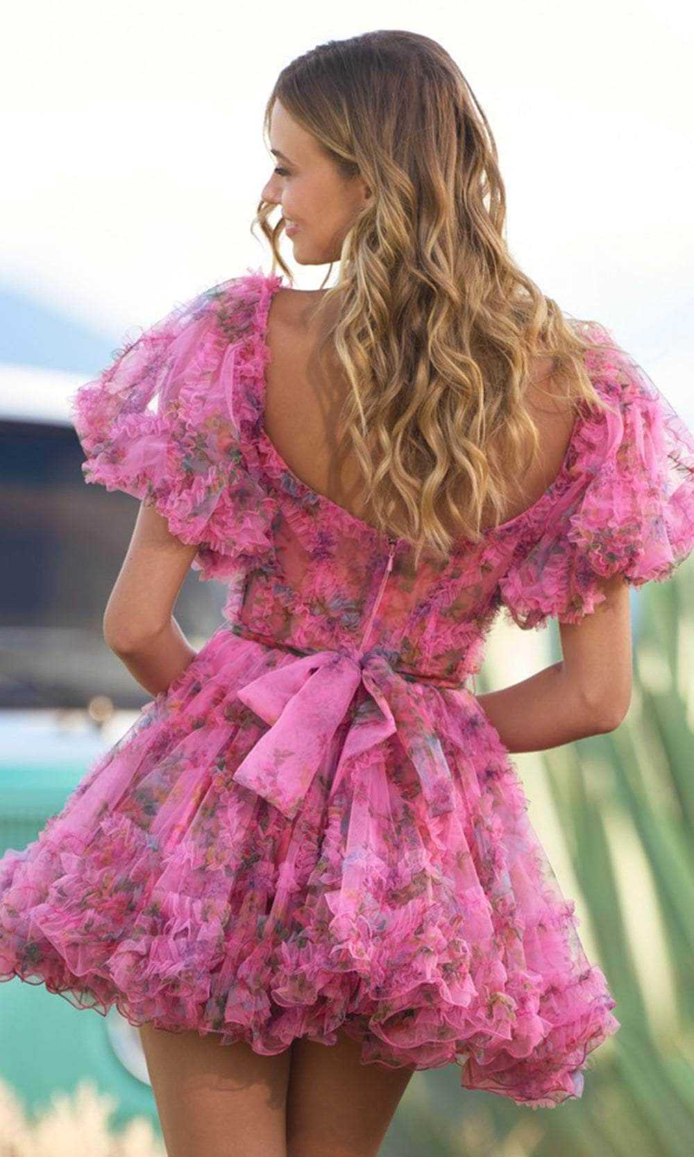 Sherri Hill, Sherri Hill 55624 - Floral Cap Sleeves Short Dress