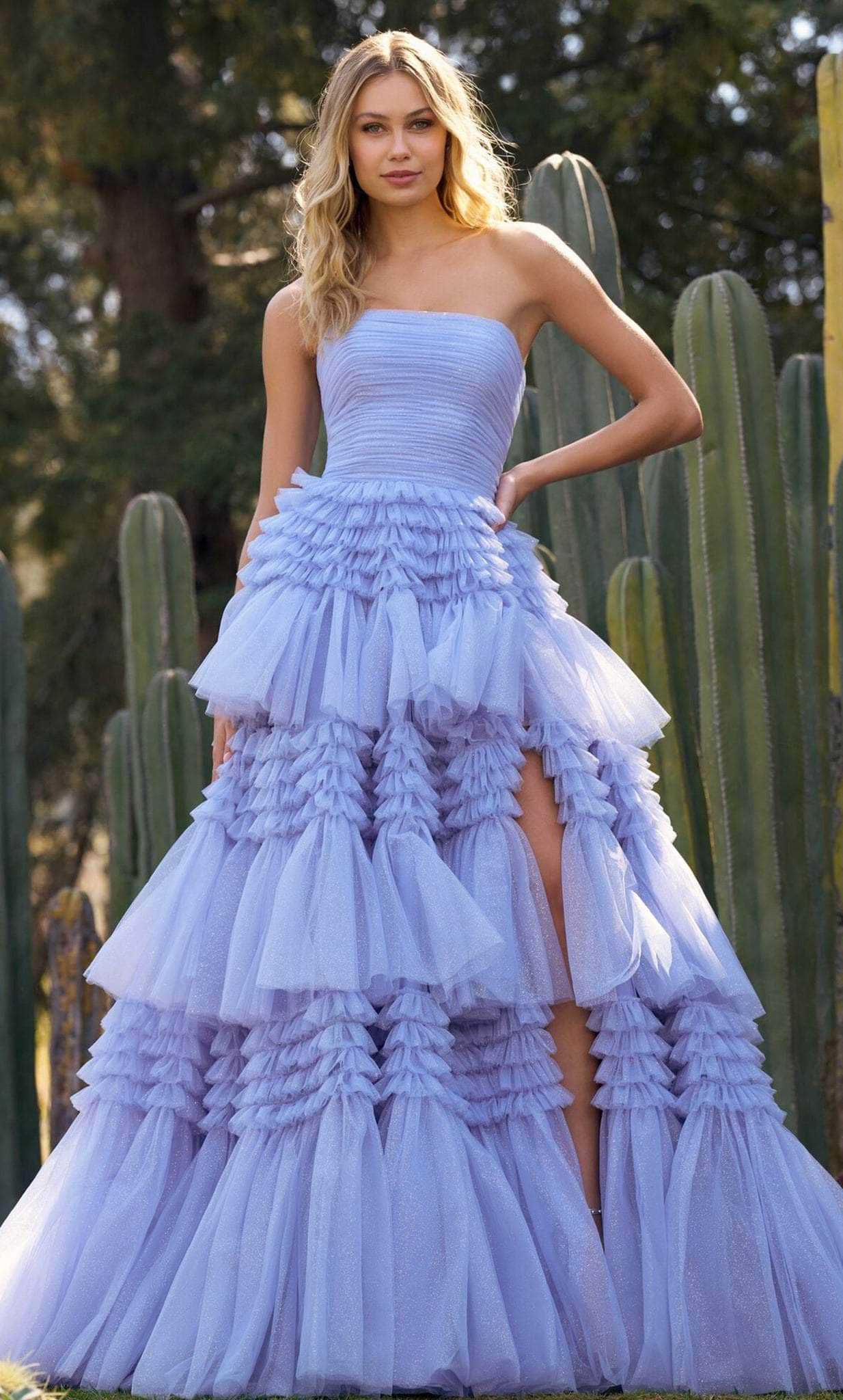 Sherri Hill, Sherri Hill 55677 - Tiered Prom Dress with Slit