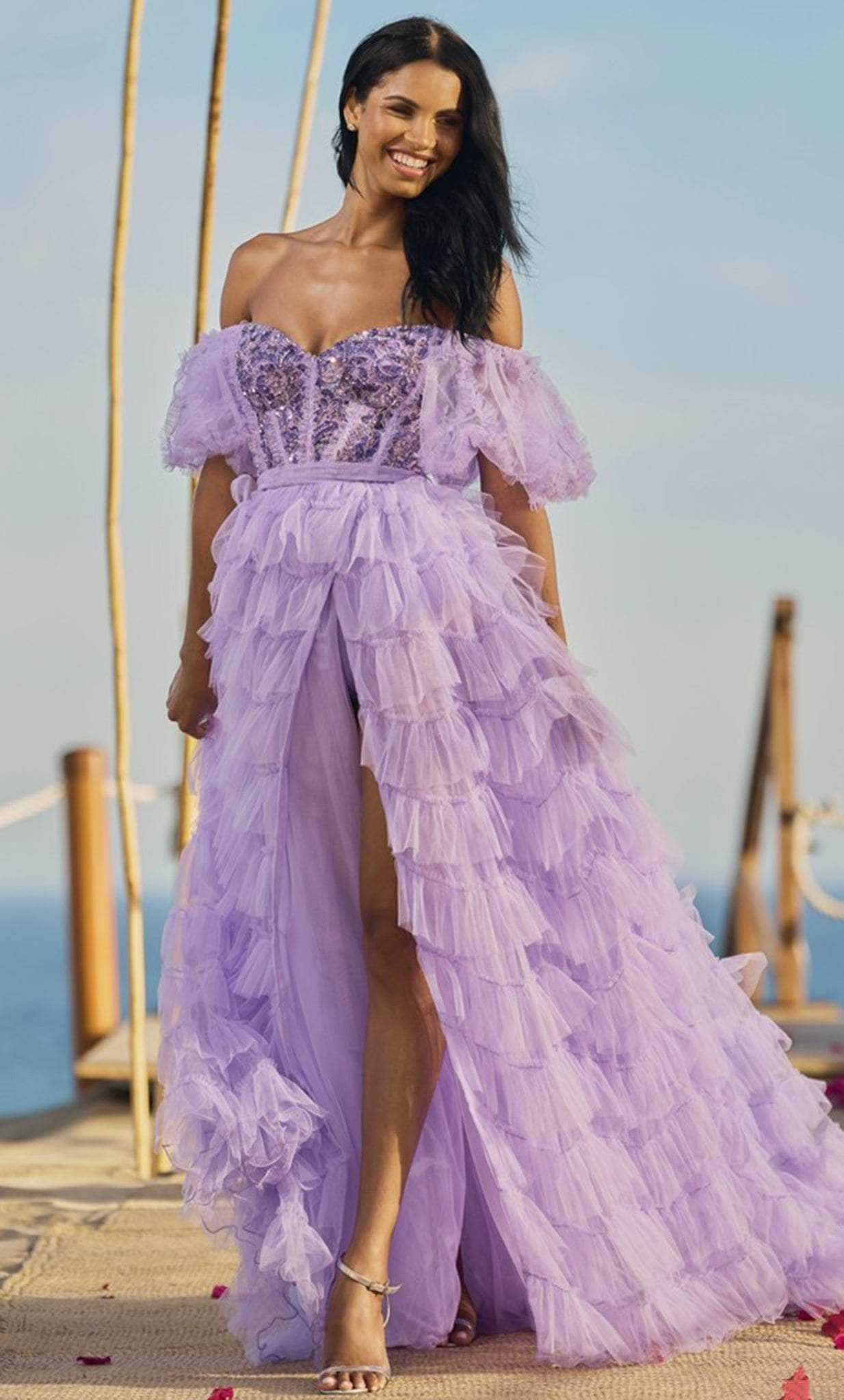 Sherri Hill, Sherri Hill 55949 - Off-Shoulder Bead Embellished Prom Dress
