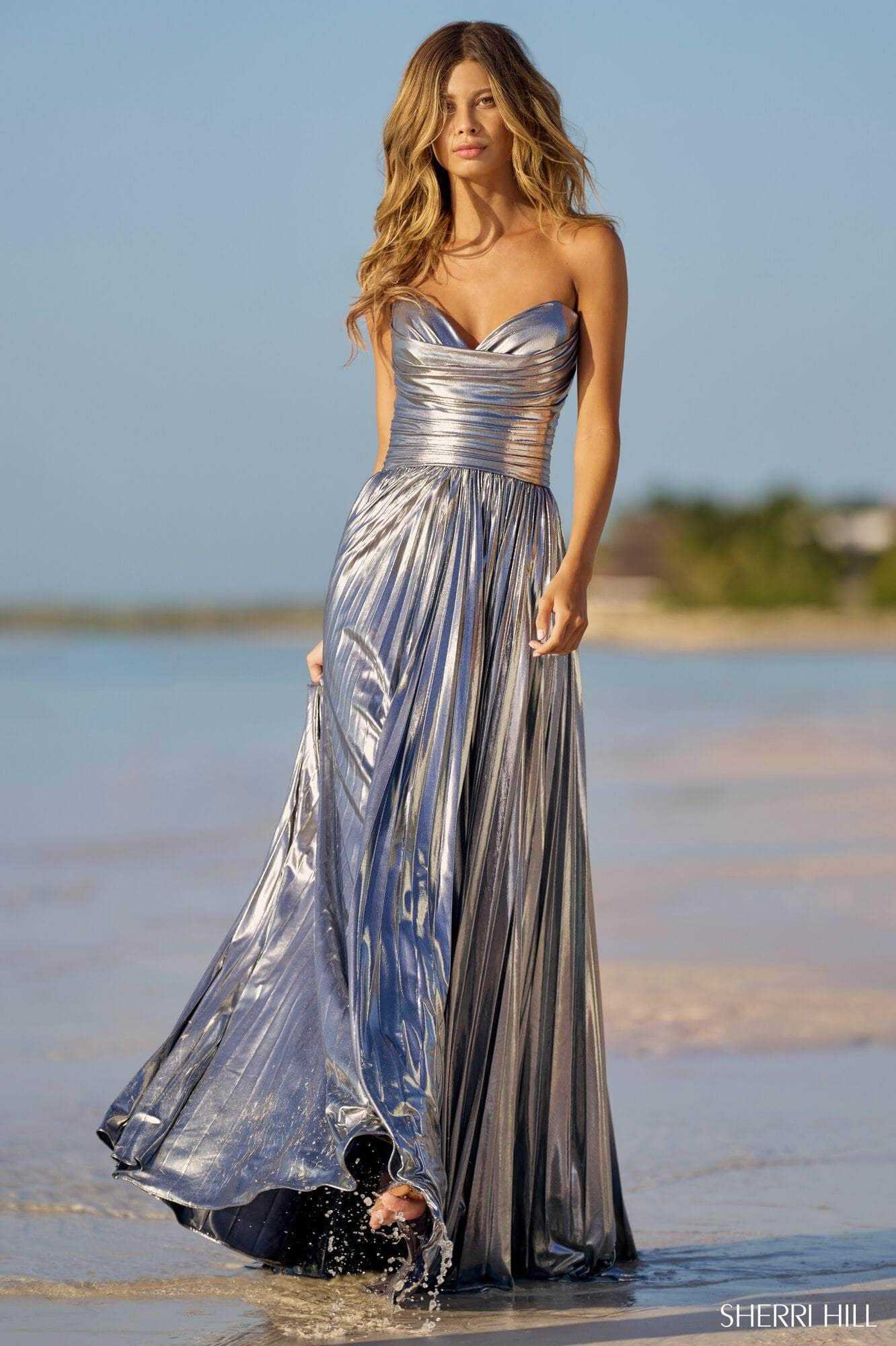 Sherri Hill, Sherri Hill 56065 - Sweetheart Metallic A-line Gown