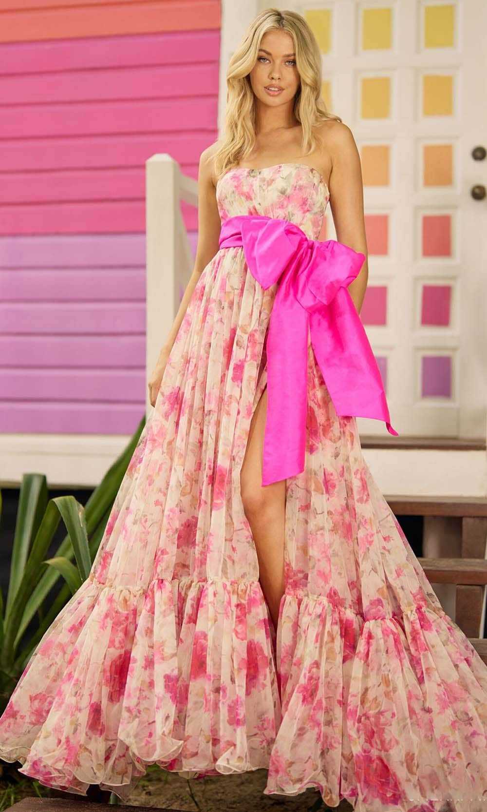 Sherri Hill, Sherri Hill 56110 - Taffeta Bow Floral Gown
