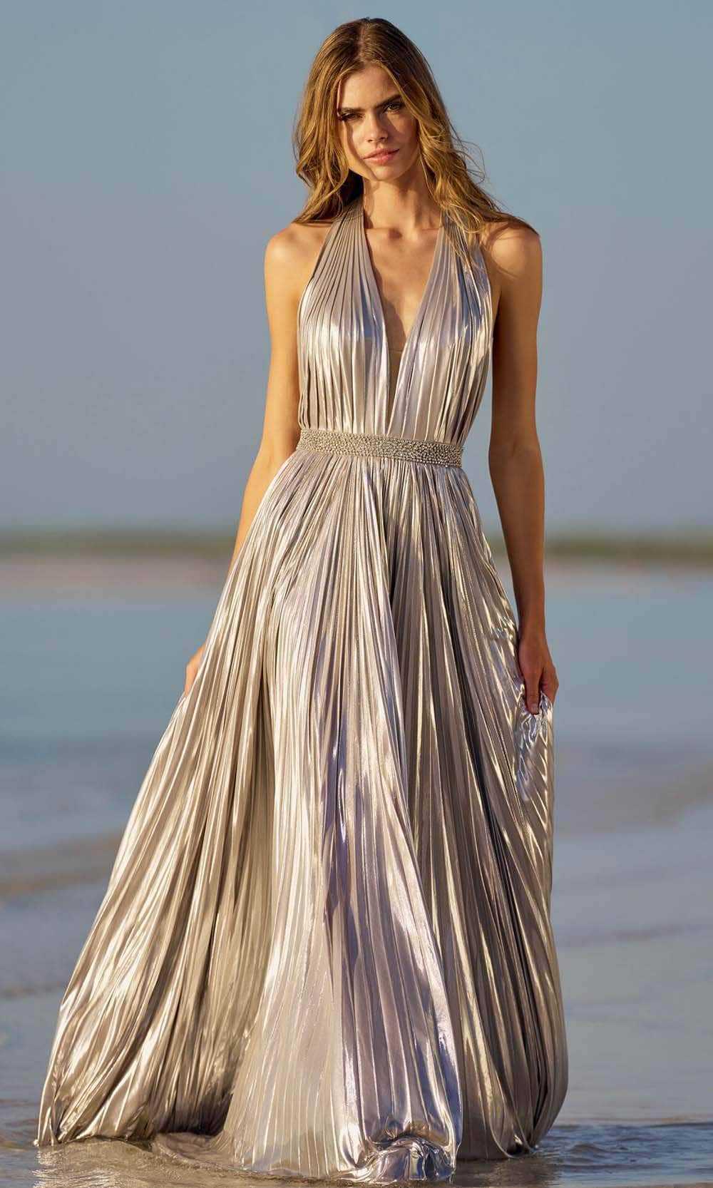 Sherri Hill, Sherri Hill 56112 - Backless Metallic Gown