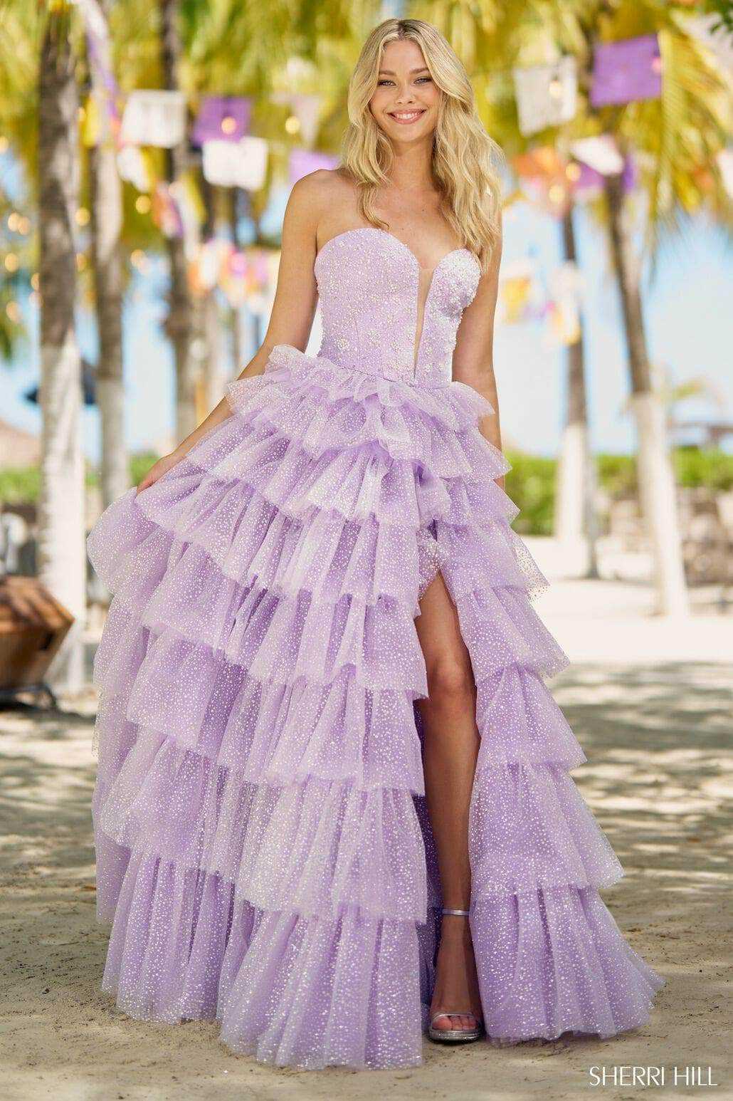 Sherri Hill, Sherri Hill 56139 - Ruffles Pearl Prom Dress