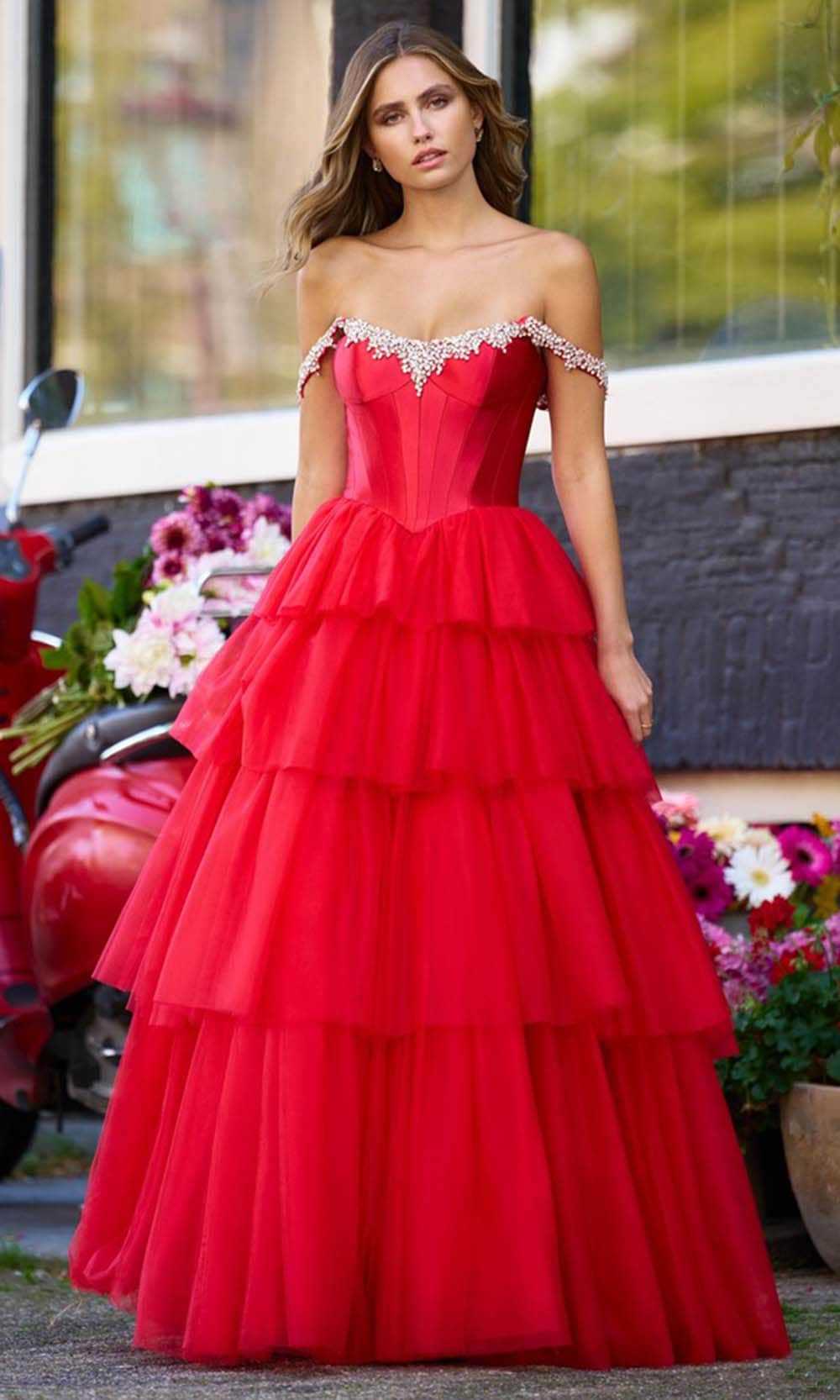 Sherri Hill, Sherri Hill 56147 - Tiered Basque Prom Gown