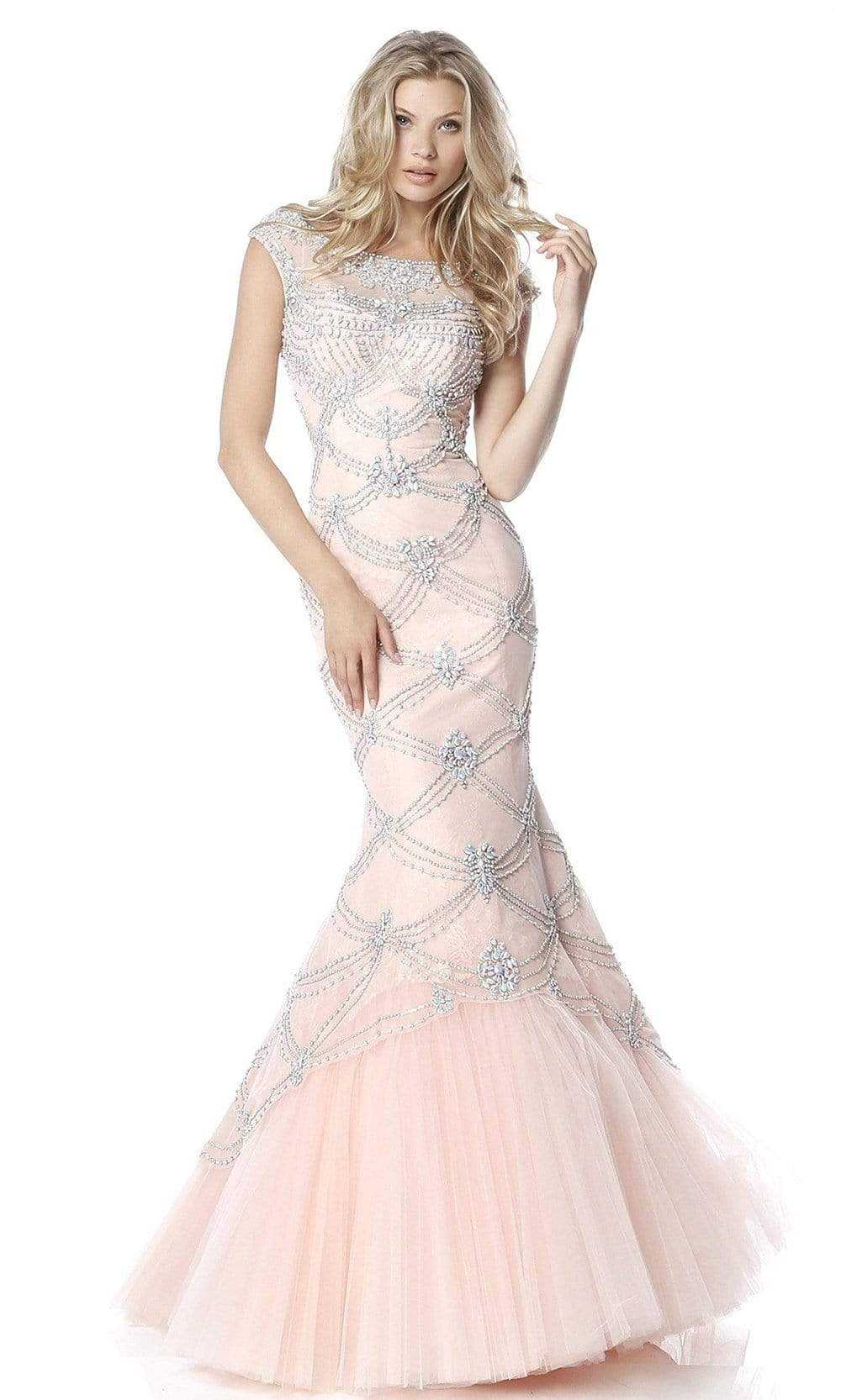 Sherri Hill, Sherri Hill - Beaded Lace Bateau Mermaid Dress 51593 - 1 pc Blush In Size 0 Available