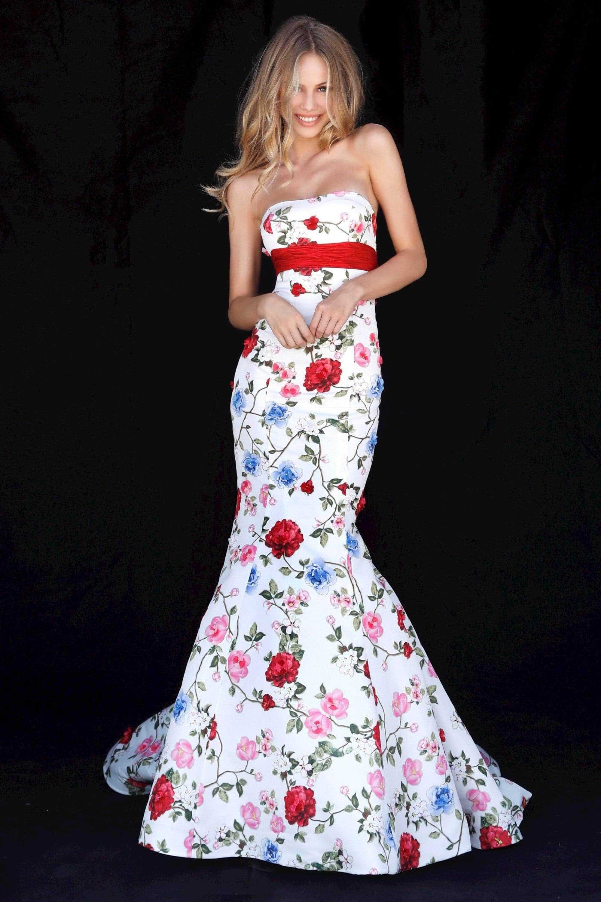 Sherri Hill, Sherri Hill - Bow Ornate Floral Evening Dress 51882