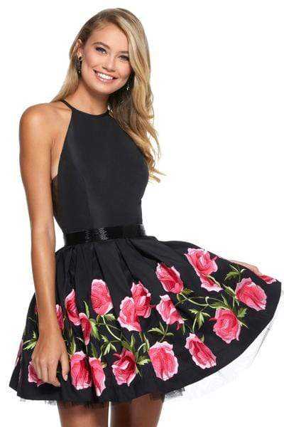Sherri Hill, Sherri Hill - Halter A-line Short Dress 53023 - 1 pc Black/Fuchsia In Size 6 Available