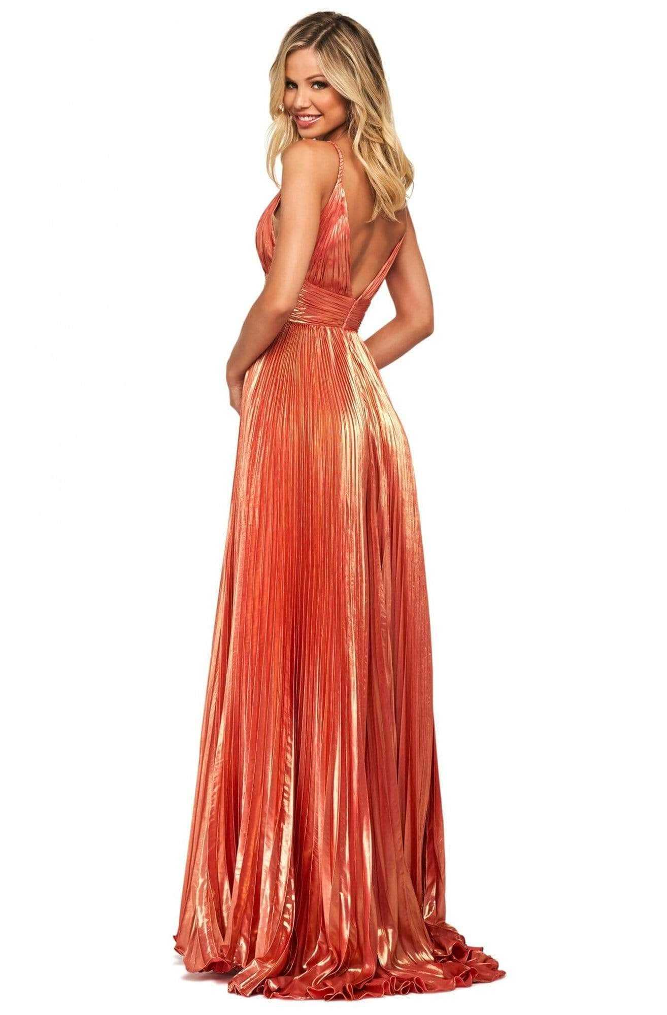 Sherri Hill, Sherri Hill - Plunging V-Neck Metallic Prom Dress 53737