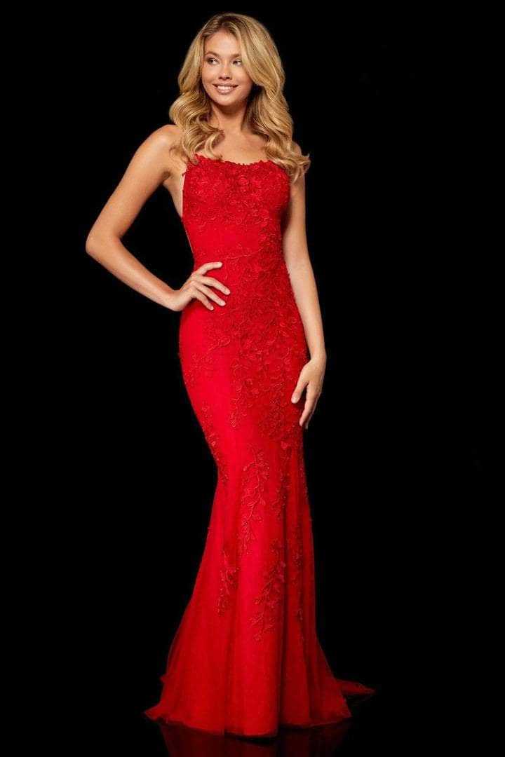 Sherri Hill, Sherri Hill - Scoop Lace Appliqued Prom Dress 52338