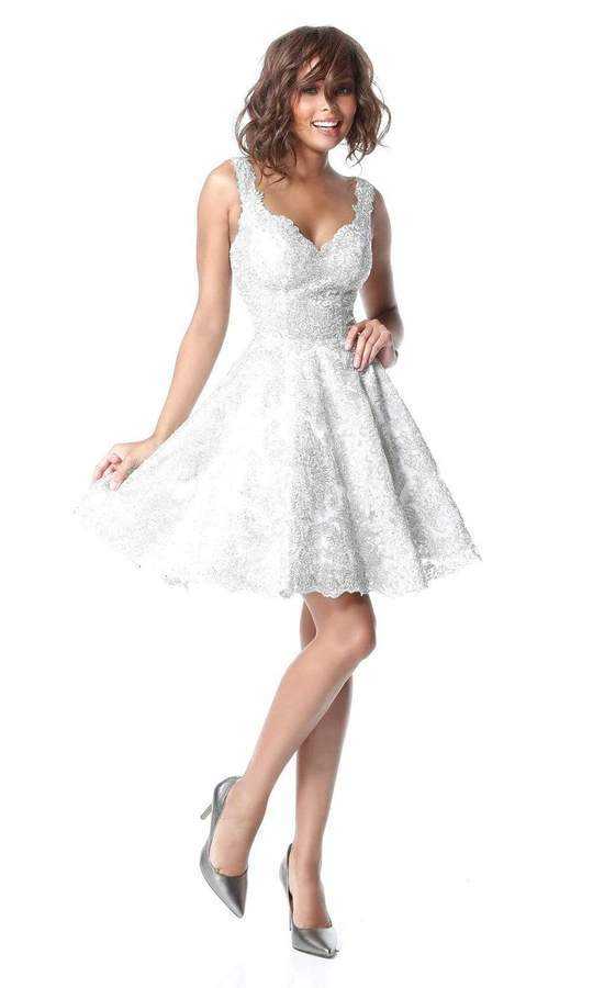 Sherri Hill, Sherri Hill - Short Sweetheart Metallic Lace A Line Dress 51521 - 1 pc Ivory In Size 6 Available