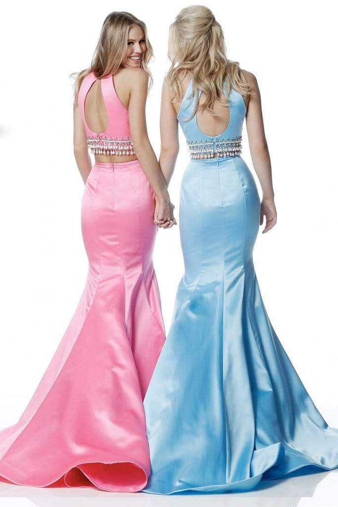 Sherri Hill, Sherri Hill - Two Piece Halter Satin Mermaid Dress 51581 - 2 pcs Ivory In Size 6 and 8 Available