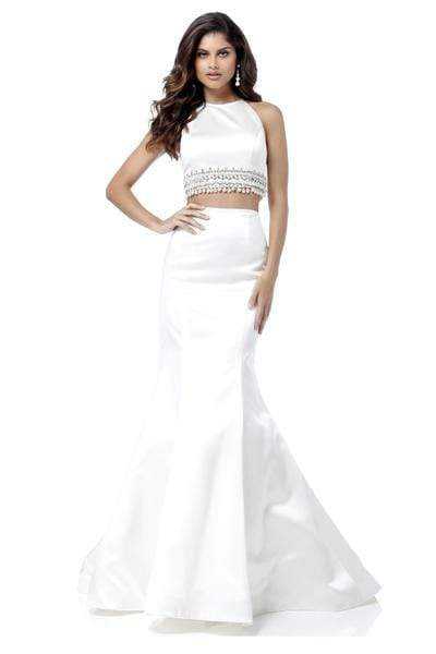 Sherri Hill, Sherri Hill - Two Piece Halter Satin Mermaid Dress 51581 - 2 pcs Ivory In Size 6 and 8 Available