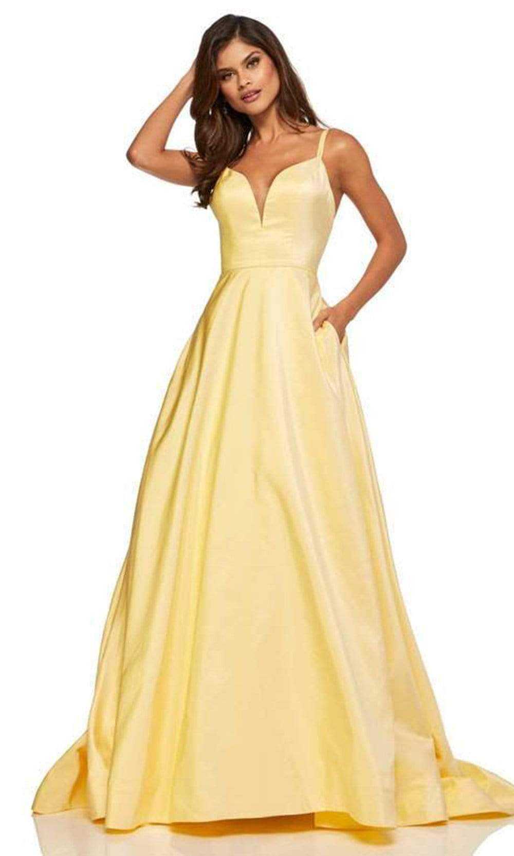 Sherri Hill, Sherri Hill - V-Neck Taffeta Dress 52506 - 1 pc Yellow In Size 0 Available