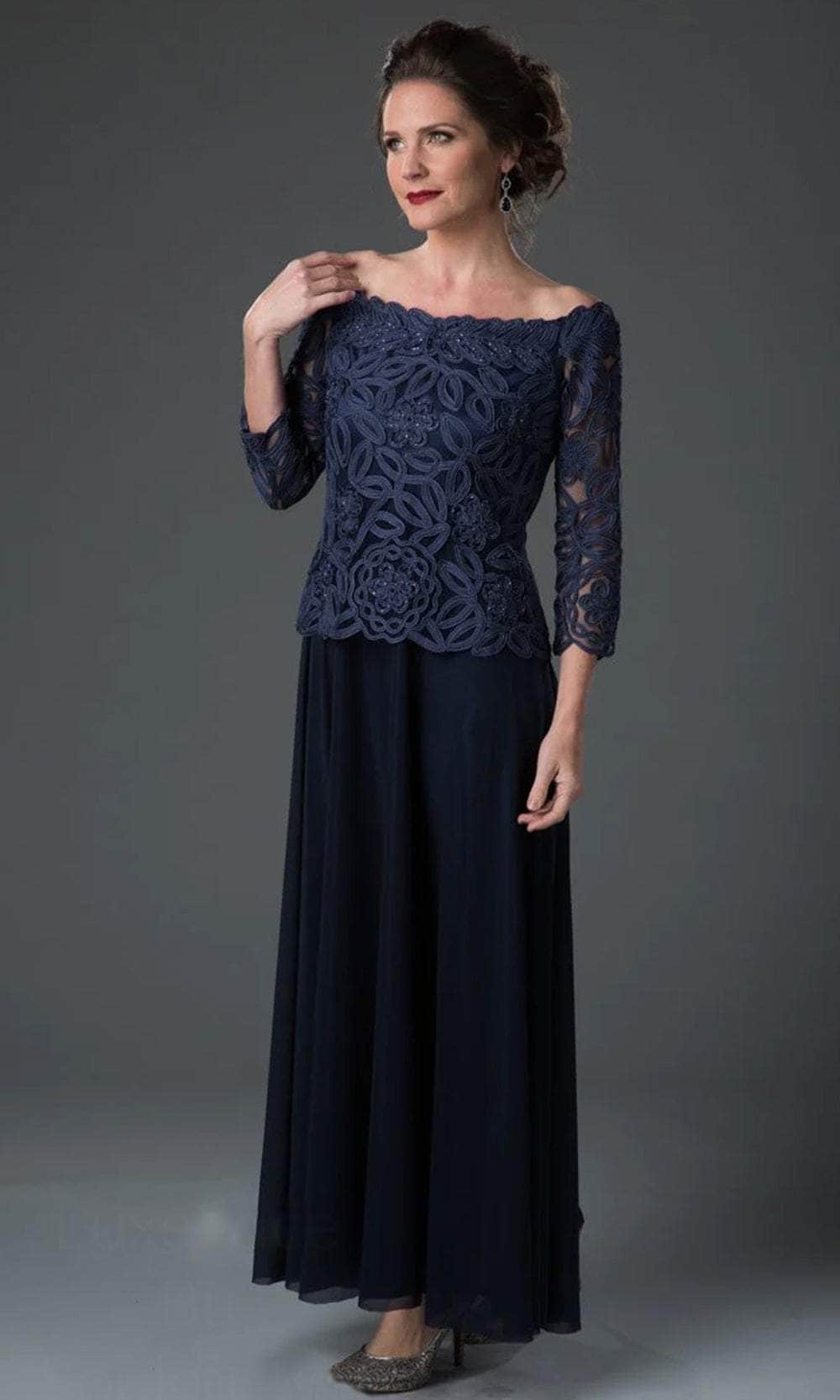 Soulmates, Soulmates 1614 - Off Shoulder 3/4 Sleeve Evening Gown