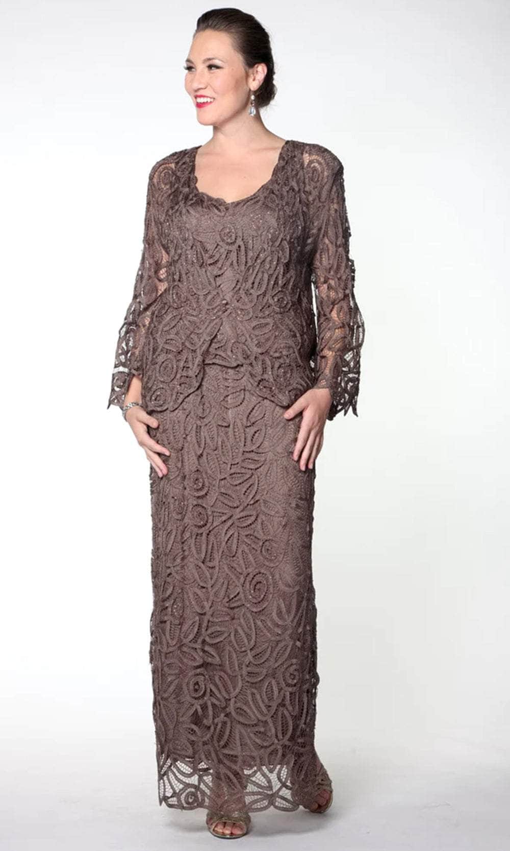 Soulmates, Soulmates D7107 - Hand Crochet 3/4 Bell Sleeve Three Piece Evening Gown