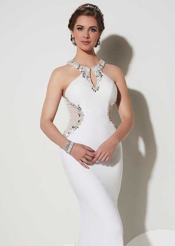 Studio 17, Studio 17 12624 Bejeweled Halter Neckline with Sheer Cutouts Trumpet Dress - 1 pc Ivory In Size 8 Available