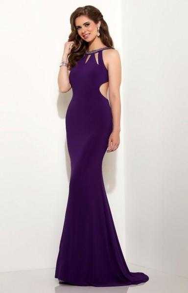 Studio 17, Studio 17 - Alluring High Halter Cutout Trumpet Gown 12599 - 1 pc Purple In Size 2 Available