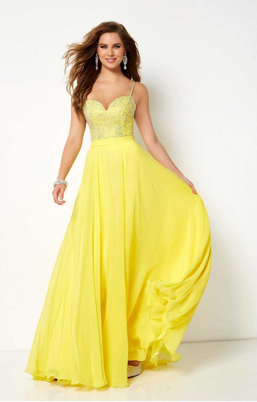Studio 17, Studio 17 Jeweled Sweetheart Bodice Chiffon A-Line Gown 12659 - 1 pc Yellow In Size 4 Available
