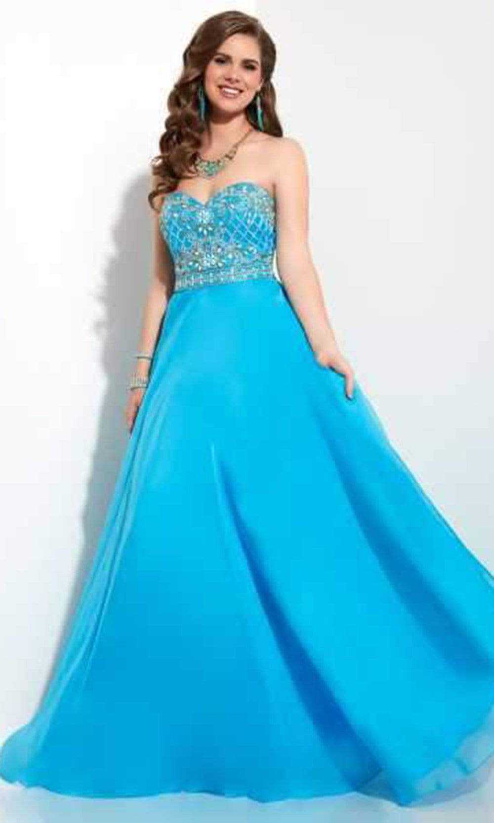 Studio 17, Studio 17 - Strapless Low Open Back Embellished Gown 12610 - 1 pc Turquoise In Size 12 Available