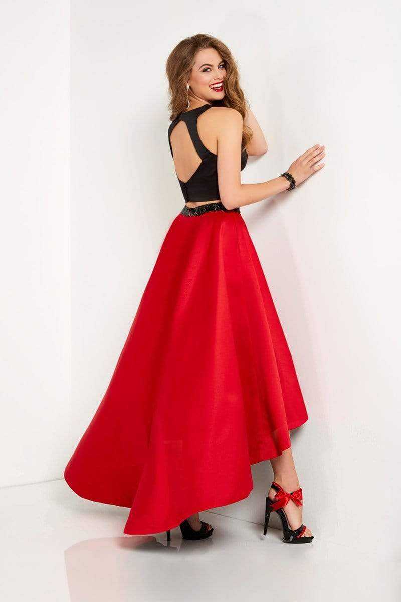 Studio 17, Studio 17 - Two Piece Satin Beaded High Low A-line Dress 12671 - 1 pc Red/Black In Size 6 Available