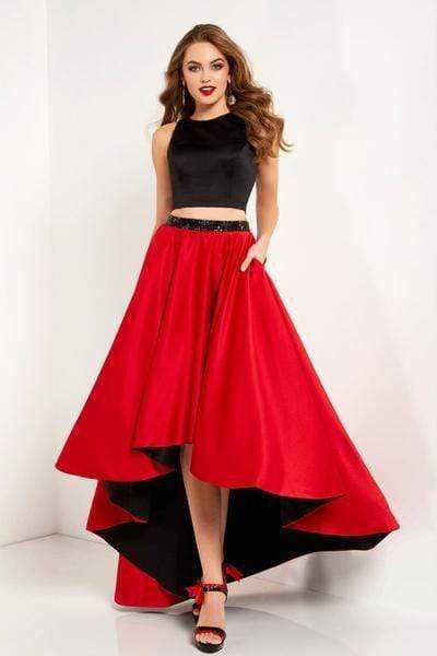 Studio 17, Studio 17 - Two Piece Satin Beaded High Low A-line Dress 12671 - 1 pc Red/Black In Size 6 Available