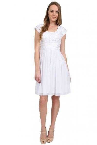 Sue Wong, Sue Wong Embroidered Cap Sleeve Scoop Neck Chiffon A-Line Dress - 1 pc White in Size 12 Available