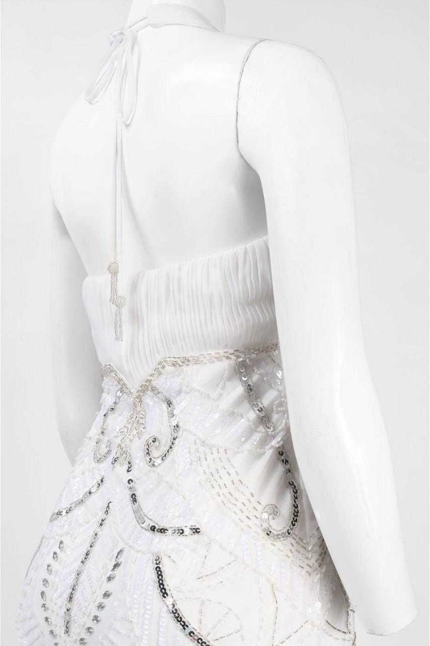 Sue Wong, Sue Wong W5231 Sequined Art Deco Halter Dress - 1 pc White In Size 8 Available
