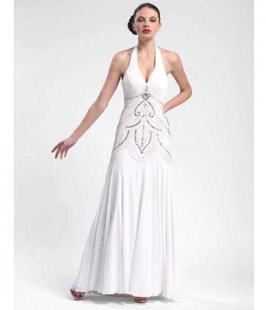 Sue Wong, Sue Wong W5231 Sequined Art Deco Halter Dress - 1 pc White In Size 8 Available