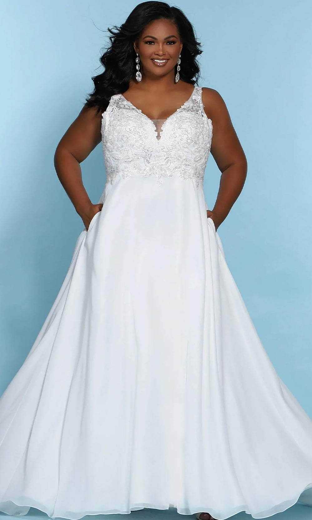 Sydney's Closet Bridal, Sydney's Closet Bridal - SC5246 Floral Embroidered A-Line Bridal Dress