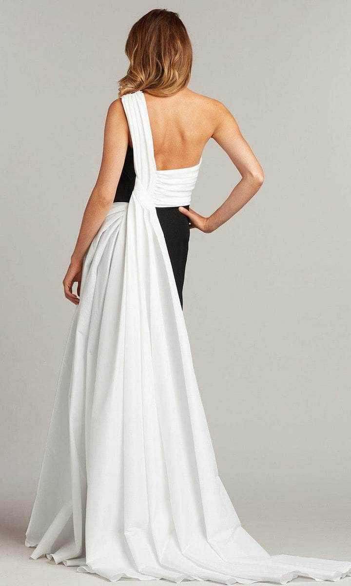 Tadashi Shoji, Tadashi Shoji - ALG19908L Asymmetrical Neck Pleated Long Gown - 1 pc Black/White in Size 8 Available
