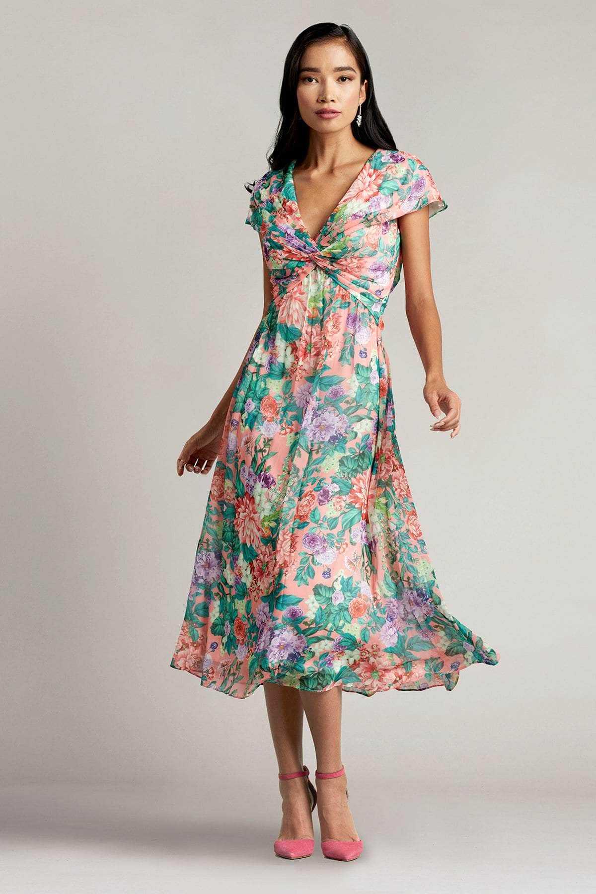 Tadashi Shoji, Tadashi Shoji CAY21073MD - Printed Flowy A-line Dress