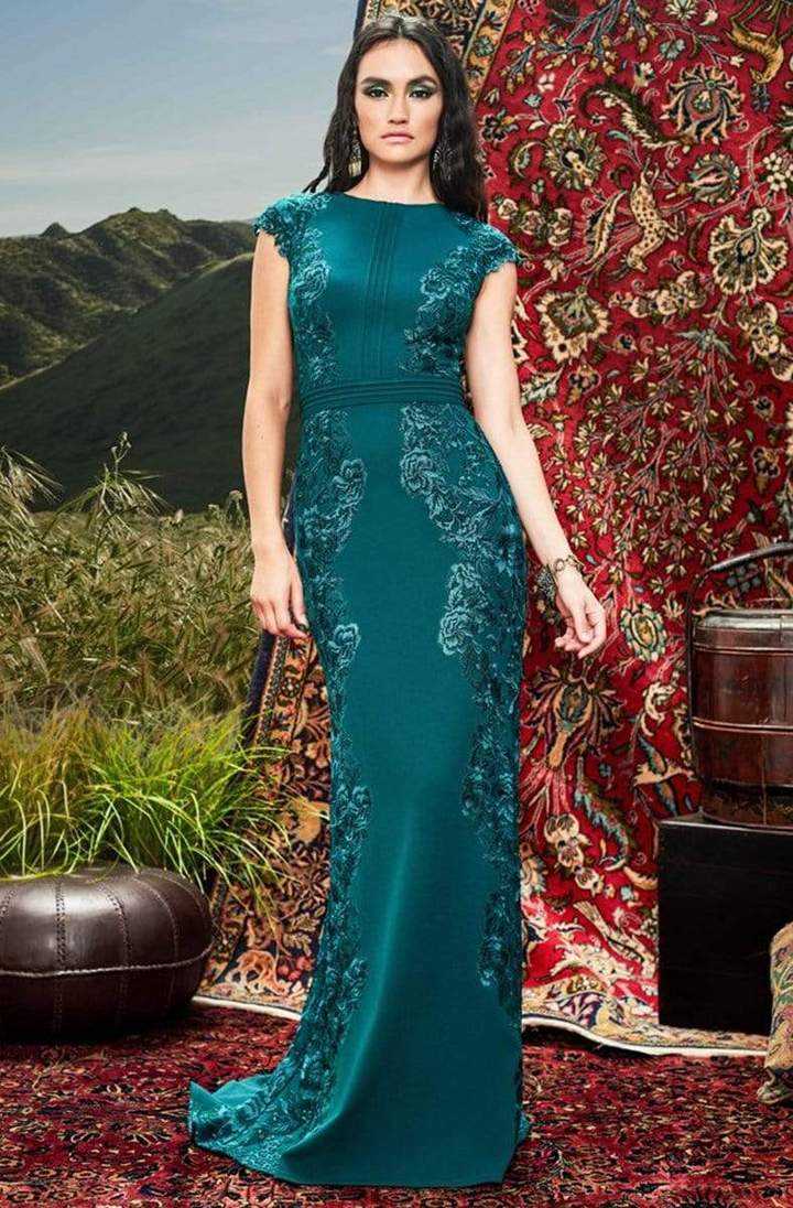 Tadashi Shoji, Tadashi Shoji - Cap Sleeve Embroidery-Accented Long Dress BRX20625L - 1 pc Malachite In Size 6 Available