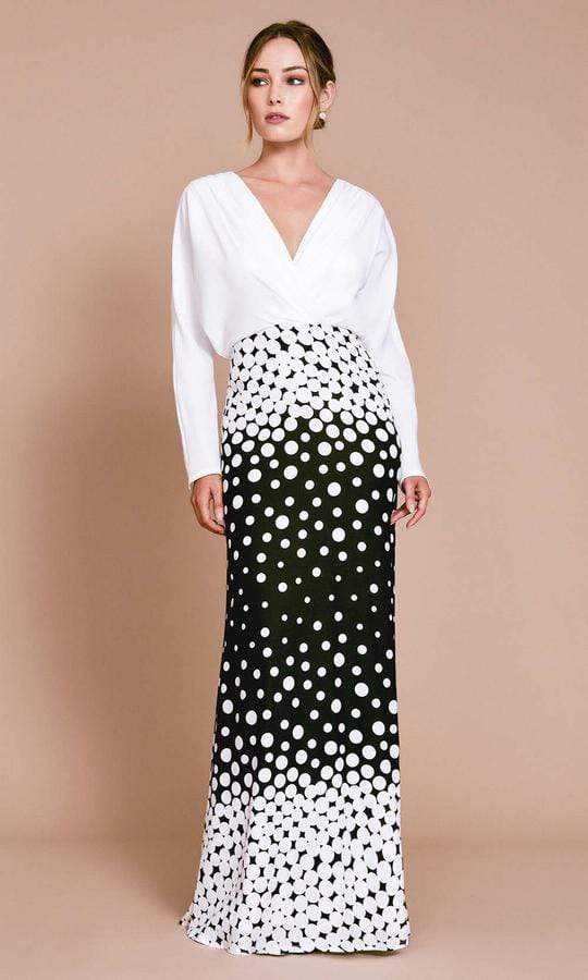 Tadashi Shoji, Tadashi Shoji - Elion Degreade Dot Gown BOP20249L - 1 pc White/Black In Size 8 Available