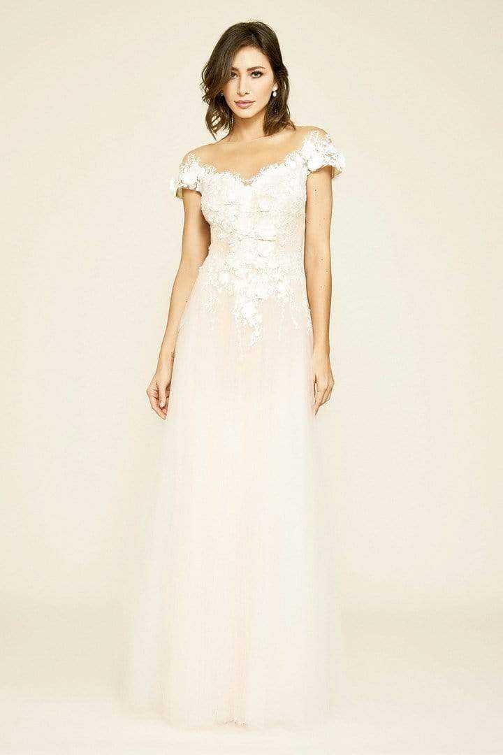 Tadashi Shoji, Tadashi Shoji - Floral Applique Duchess Gown - 1 pc Ivory/Petal In Size 10 Available