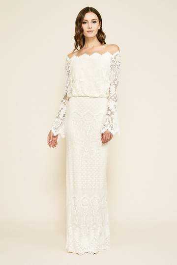 Tadashi Shoji, Tadashi Shoji - Off Shoulder Bell Sleeves Evening Dress - 1 pc Ivory In Size 2 Available