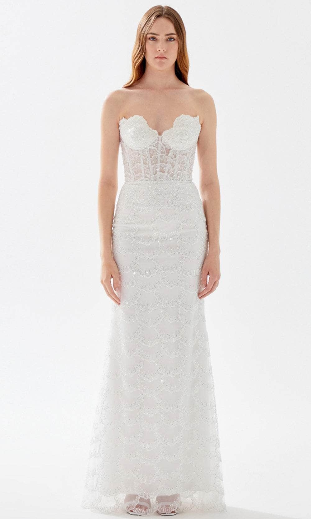 Tarik Ediz, Tarik Ediz 52085 - Beaded Lace Strapless Prom Gown