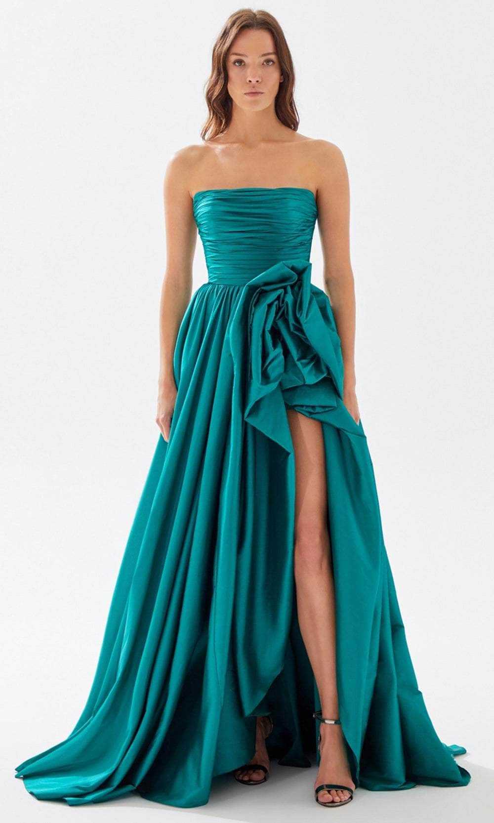 Tarik Ediz, Tarik Ediz 52118 - Rosette Detailed A-Line Prom Dress