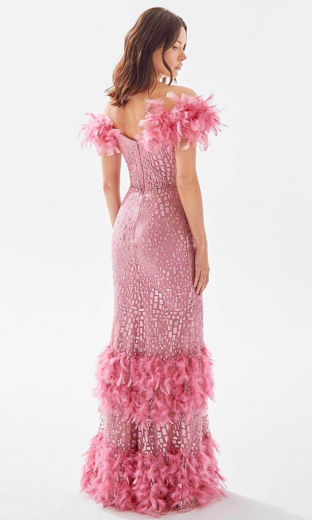 Tarik Ediz, Tarik Ediz 52144 - Feathered Off Shoulder Prom Gown