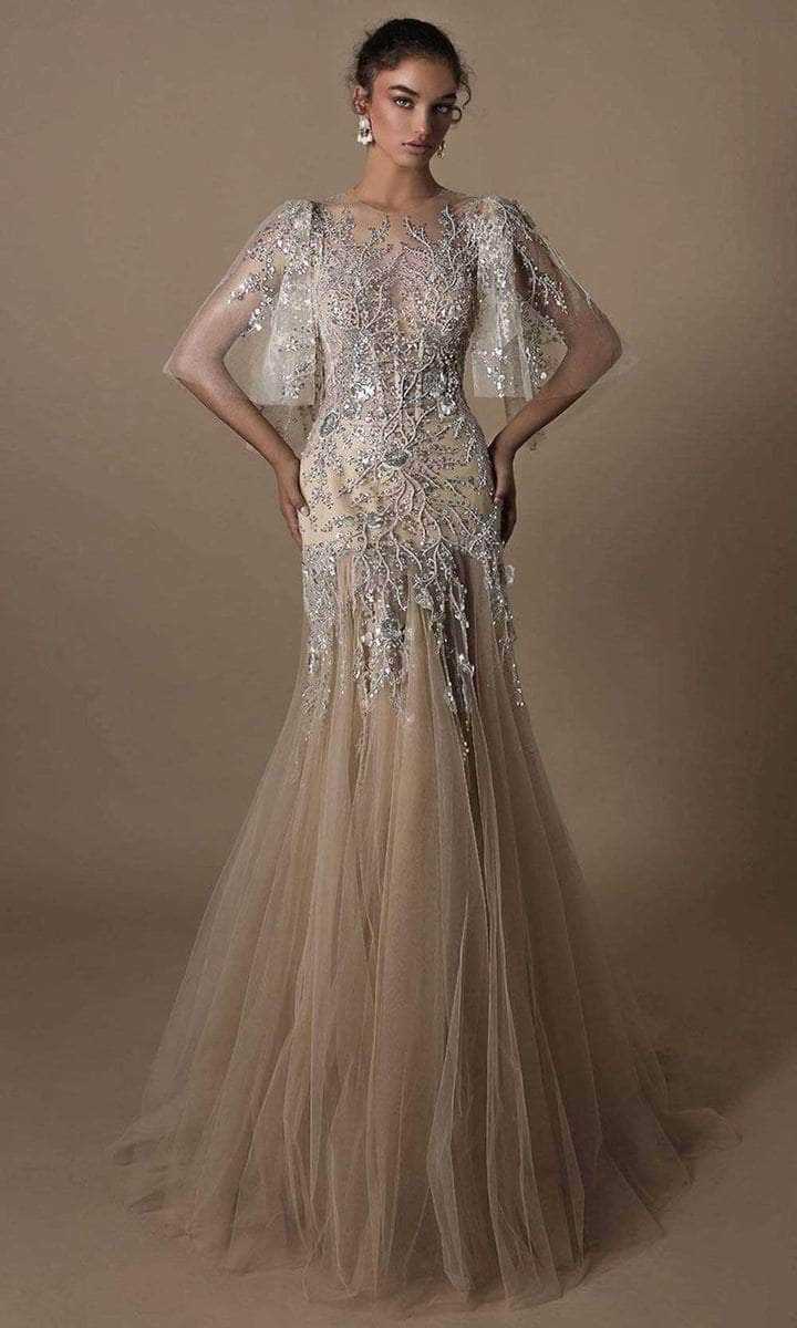 Tarik Ediz, Tarik Ediz - 96021 Illusion Jewel Neck Evening Gown