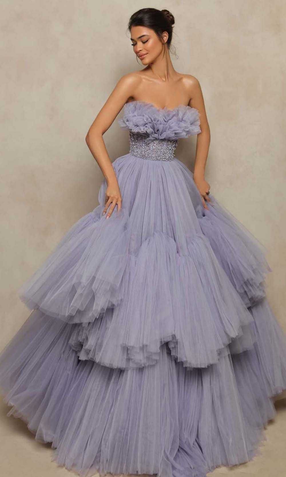Tarik Ediz, Tarik Ediz - 98031 Strapless Tulle Beaded Plus Size Prom Gown