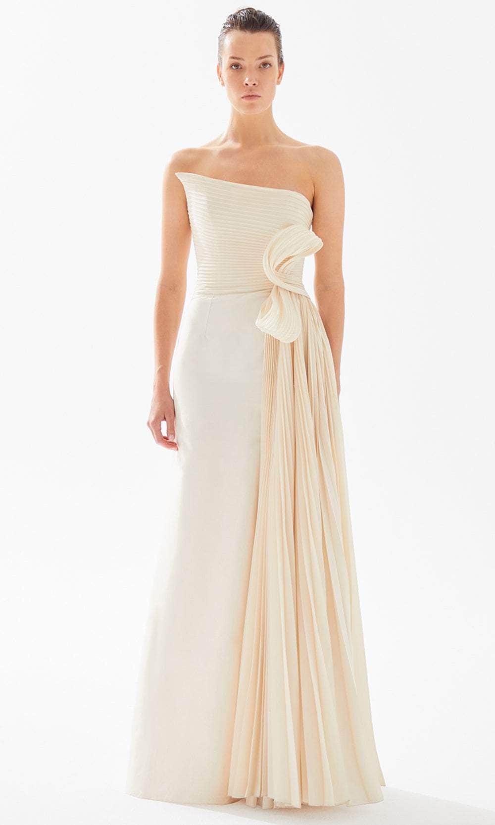Tarik Ediz, Tarik Ediz 98300 - Asymmetrical Pleated Evening Gown