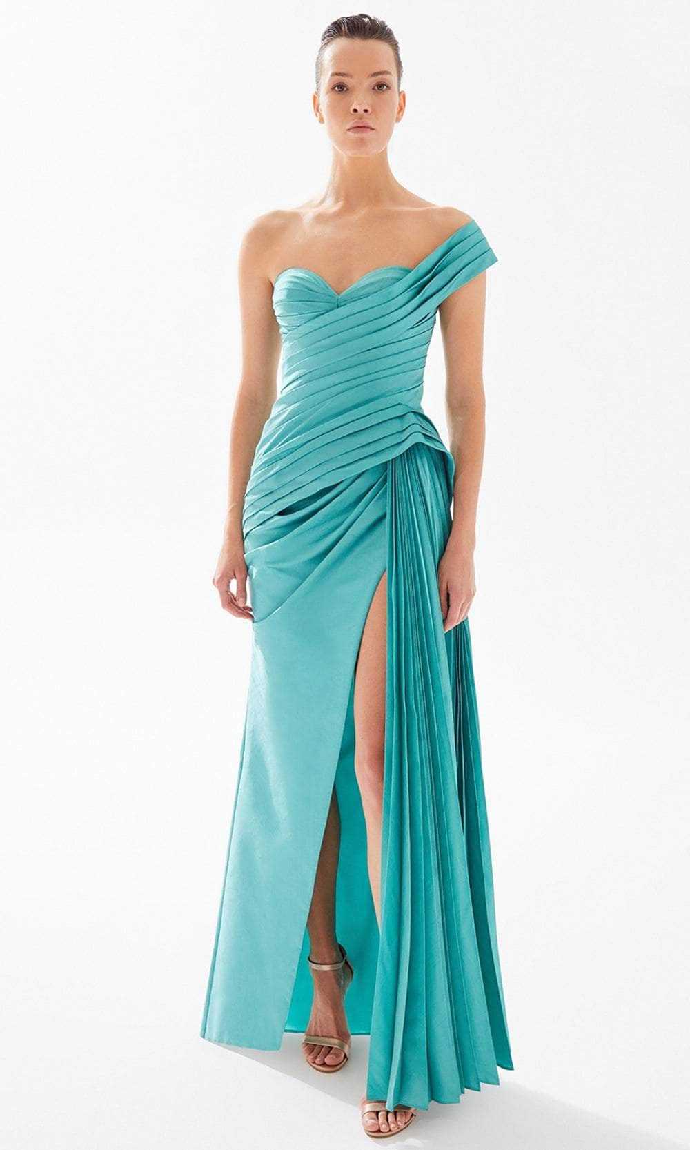 Tarik Ediz, Tarik Ediz 98324 - Asymmetric Neck Pleated Evening Gown