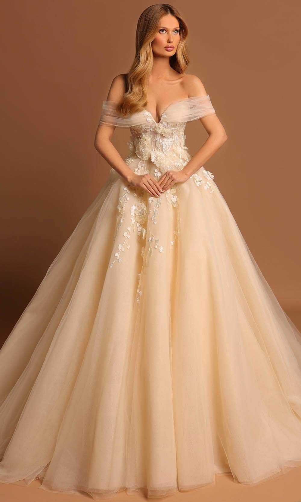 Tarik Ediz, Tarik Ediz 98472 - Off-Shoulder Glitter Tulle Prom Gown
